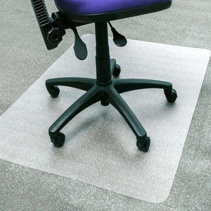 Picture showing the pvc ptotective floor mat for your desk chair on carpet.