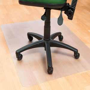 Picture showing the pvc protective floor mat being used with office desk chair.