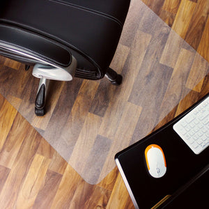 Close up of the home office desk chair on the protective floor mat for hard floors.