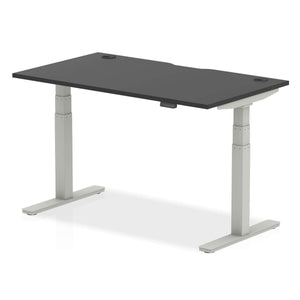 Picture showing the air height adjustable home office desk in black top silver legs.