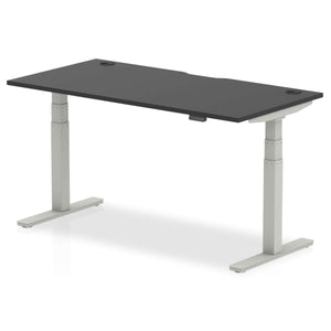 Picture showing the black desk top with silver legs.of the air height adjustable home office desk.