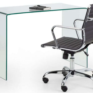 Picture showing how the Amalfi glass home office desk  would look like with Gio home office chair in black .