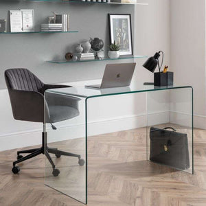 Picture of how the Amalfi glass home office desk would look like in your home office.