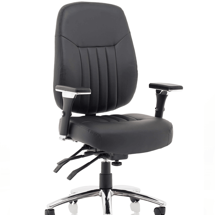 Barcelona Deluxe Home Office Chair in Black leather, black fabric and blue fabric