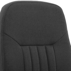 Close up of the black fabric barcelona home office chair with detailed stitching  of the cushioned back of the chair.