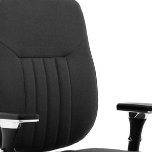 Close up of the black fabric cushioned back of the  barcelona deluxe  home office chair.