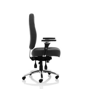 Side view of the black leather barcelona deluxe home office chair.