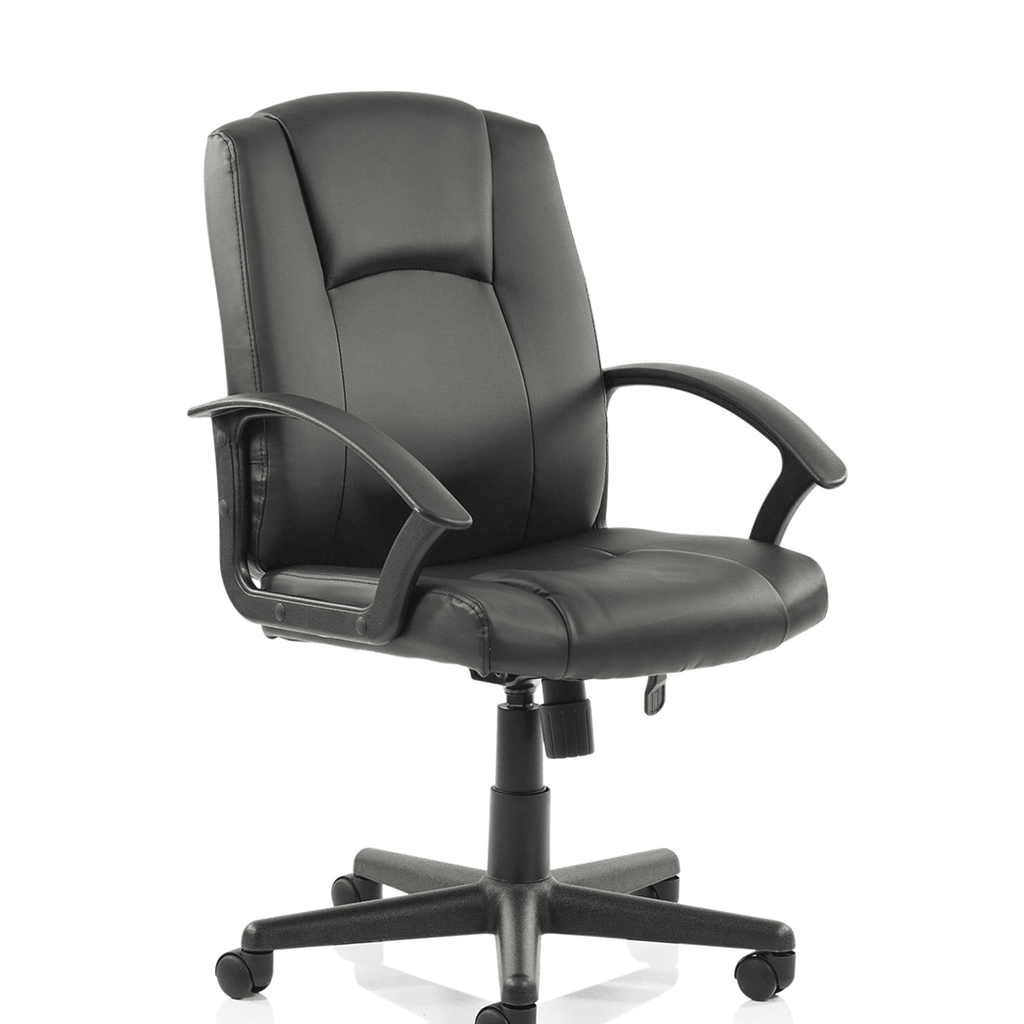 Right angle picture of the black leather bella managers home ofice chair.in classic style,with strong textured pu arms.and 5 star base with castor wheels.                                                                                                                                                                                                                                                                                                                          