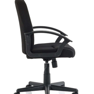 Left side view of the black fabric coloured cushioned chair in the bella managers home office chairs.