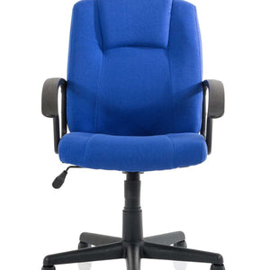 Full front on view of the blue fabric coloured cushioned  bella managers home office chair.