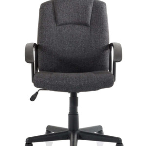 Front view of the charcoal coloured cushioned seat with contoured backrest and strong textured pu arms.