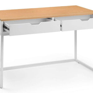 Front view picture of the california white with oak effect top with 2 drawers home office desk 