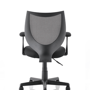 Showing the back of the mesh contoured backrest for addedd comfort.and camden task arm rests. with  5-star base with castor wheels.