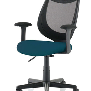 Showing maringa teal coloured cushioned seat with the contoured camden mesh backrest.