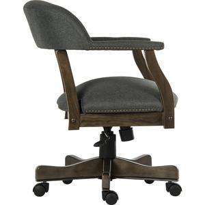 Captain grey fabric home office chair, full side view.