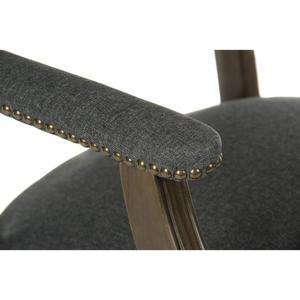 Captain grey fabric home office chair, with hand applied antique brass nails.