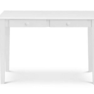 Front view of the carrington in white lacquered pne desk , with two drawers of the home office desk