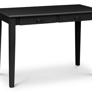 Picture of the carrington black lacquered pine desk with two drawers.