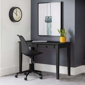 Picture showing how the carrington  black  lacquered pine home office desk would look like in your home office.