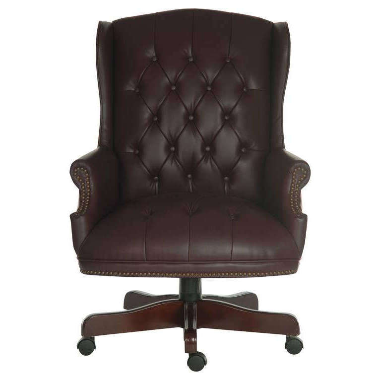 Chairman burgundy leather executive home office chair. Full front view