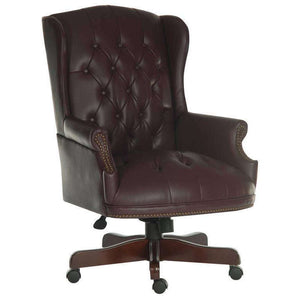 Chairman burgundy leather executive home office chair. 45 degree angle 