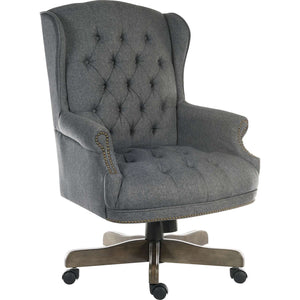 Chairman grey fabric executive home office chair. view 45 degree angle showing side view.