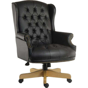 Chairman noir leather faced executive home office chair. 45 degree angle.