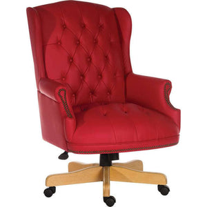 Chairman rouge leather faced executive  home office  chair, 45 degree angle.