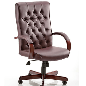 Showing the brown leather upholstery executive chair .