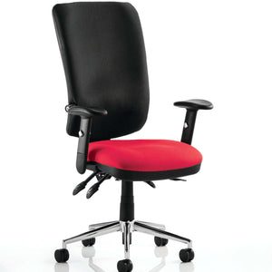 Showing  Black fabric backrest , with Tabasco orange coloured fabric seat cushion.