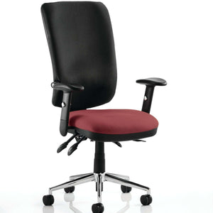 Showing ginseng chilli coloured  fabric foam seat with black fabric foam backrest .with armrests.