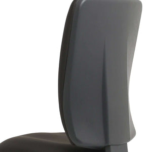 Side view of the black fabric cushion seat.