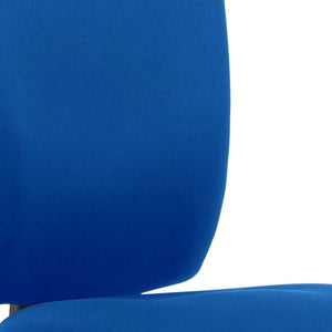 close up of the blue fabric foam seat and backrest.