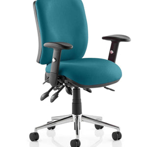 Showing the Tansy Teal coloured fabric cushioned contoured foam seat and backrest for extra comfort and support.with armrests.