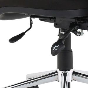 showing the close up of the triple levers, of the chiro medium back operator chair.