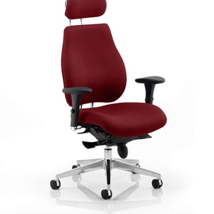 Showing what the chiro plus bergomot cherry headrest would look like in addition to your chiro plus chair has dual chrome curve support posts, adjustable for height and angle and extra deep padding shape.