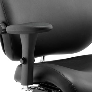 Close up of the armrest with close up of the leather foam contoured seat and backrest.