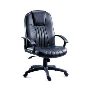 city leather faced executive home office chair. the chair is at a 45 degrees angle.  adjustable lever.