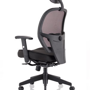 Side view of the denver mesh back with headrest , lumbar support .to keep you comfortable and supported during your long working day.