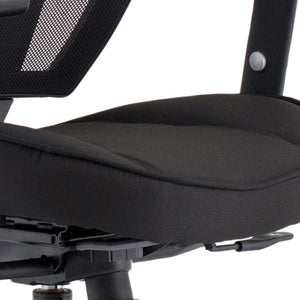 Close up of the cushioned dished seat of the denver mesh back home office chair.