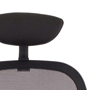 Close up of the mesh back and headrest of the denver home office chair.