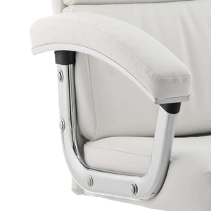 Close up of the white soft bonded leather chrome armrests.