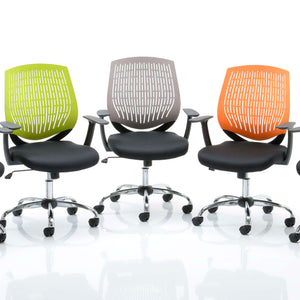 Showing all three green , grey and orange  air mesh backed chairs