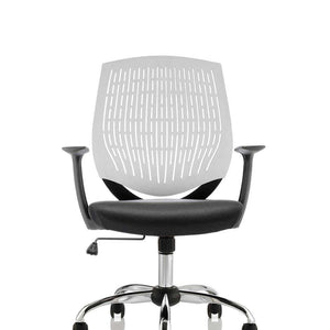 Grey air mesh backrest ,cushioned fabric seat  with chrome 5 star base.