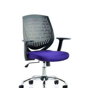 The stevia blue seat cushion with black curved mesh backrest.