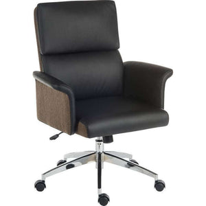 elegance medium backed leather look home office chair. wing armed chair in black, chrome base, up to 8 hours of use a day rated at 150kg.