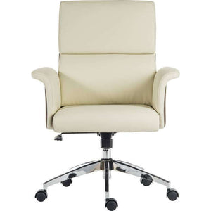 elegance medium backed leather look home office chair in cream,front view.