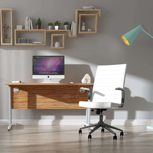 Showing the white ezra chair and how it would look like in your home office .