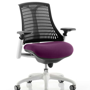 Showing the black meshbackrest with large Tansy Purple coloured fabric cushioned seat.