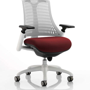 Showing the grey mesh backrest with ginseng chilli coloured seat cushion .